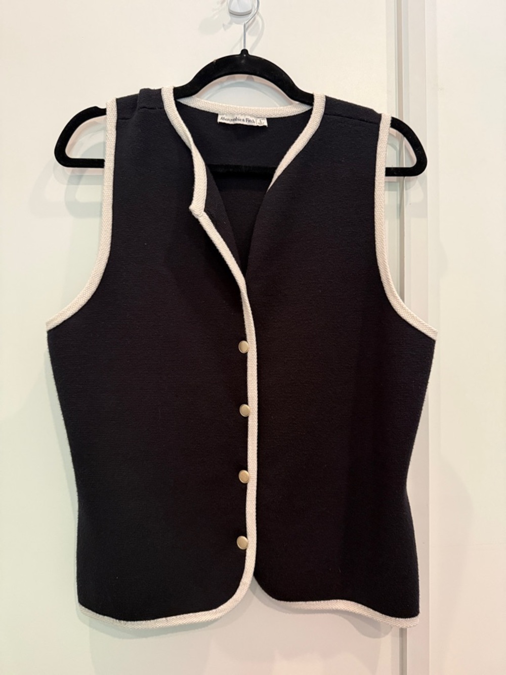 Sweater Vest Classic Black Sleeveless Knit Vest with White Trim